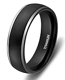6mm Titanium Rings for Men Women Black Dome Two Tone Polish Wedding Band (size 6.5)