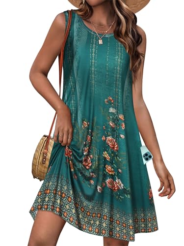 Sleeveless Tank Sundress Green Floral
