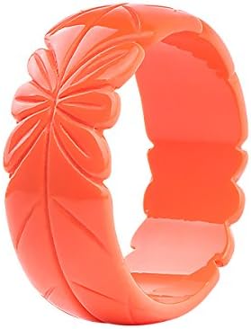 GuanLong Romantic Floral Resin Carved Leaf Bangle Bracelet For Wome High Street Jewelry (Orange)