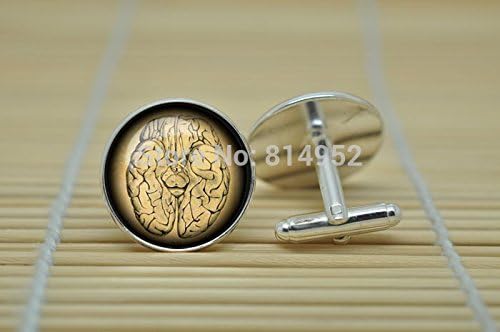 Pretty Lee Steampunk Vintage Anatomical Brain Jewelry Cufflinks In Silver Glass Cabochon Cuff Links C1003
