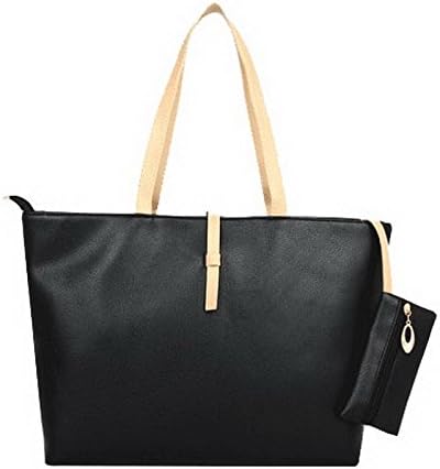 Fashion Shoulder Handbags, Retro Casual Large Capacity PU Leather Tote Bag Black