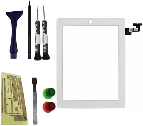 YAGadget White iPad 2 Digitizer Glass Touch Screen Replacement + 3M Adhesive + Metal Opening Tool + 6 Piece Complete iPad Tool Kit