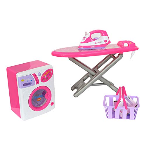 KARMAS PRODUCT Laundry Center Play Set, Housekeeping Toy for Girls Includes Ironing Board, Iron, Washing Machine