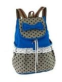 niceEshop Lightweight Bow Polk Dots Lace Dayback Backpack Canvas Bookbag School Bags for Girl, Blue