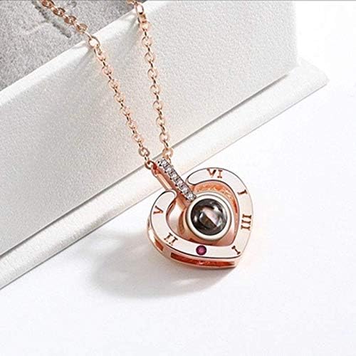 WANGLAI 1Pc Silver/Gold Projective Necklace, The Memory of Love Nanotechnology Necklace - 100 Different Languages for I Love U