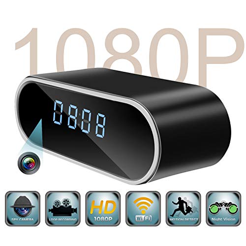 Spy Camera,LUCKYPUG Mini Hidden Camera in Clock, HD 1080p WiFi Security Camera/Covert Nanny Cam with Motion Detection/Night Vision/Loop Recording for Indoor Home Security Monitoring