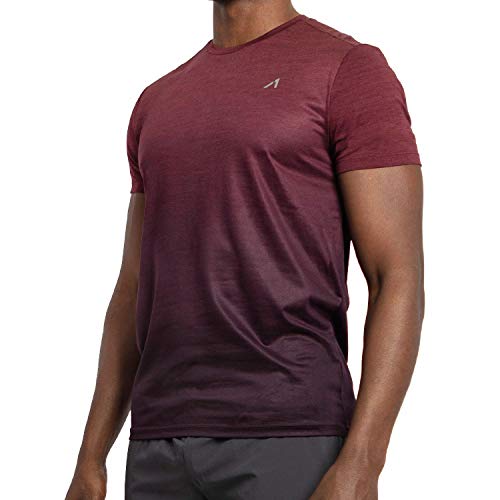 Alive Men's Tee Shirt Active Quick Dry Workout Short Sleeve Shirts Crew Neck (Medium, Sonoma Red Heather/Deep Mullberry Dip) - Thumbnail 2