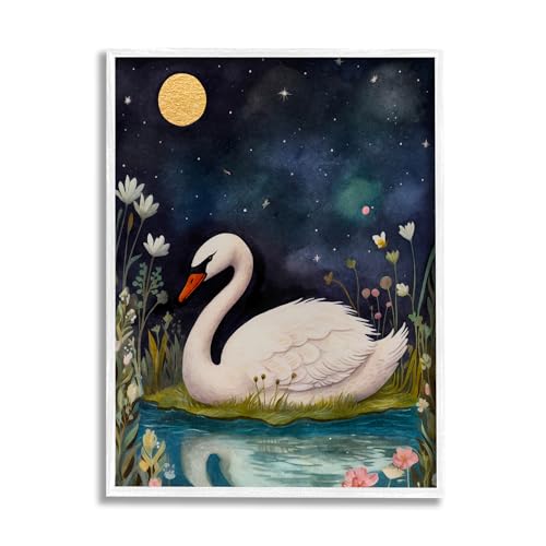 Stupell Industries Sleeping Swan Night Sky Framed Giclee Art by The Dutch Lady