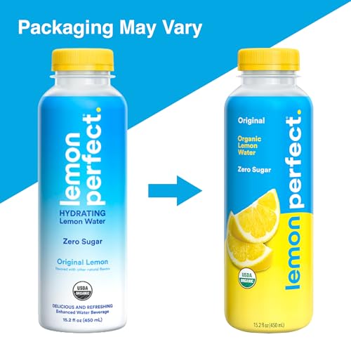 LEMON PERFECT ORIGINAL, FLAVORED LEMON WATER, ORGANIC, ZERO SUGAR, HEALTHY HYDRATION DRINKS, 15.2 FL OZ BOTTLES (12-PACK)