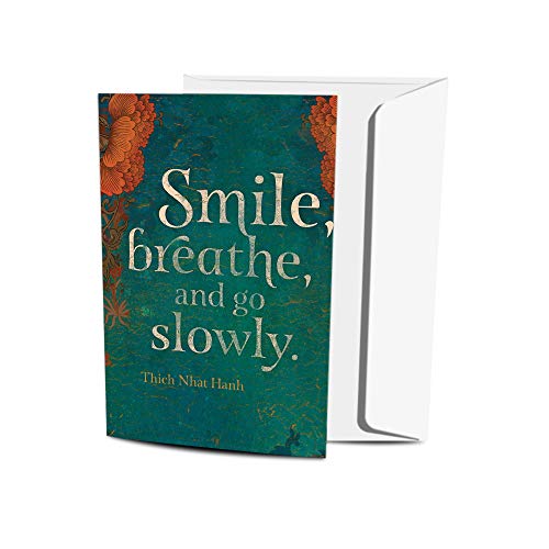 Tree-Free Greetings Conjunto de cartões ecológicos com tema de Buda com envelopes, feito nos EUA com papel 100% reciclado em uma instalação alimentada por energia solar, Smile Breathe, pacote com 12 (FS56721)