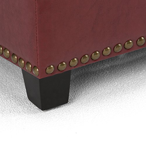 Simpli Home 3AXCOT-240-RRD Kingsley 48 inch Wide Transitional Rectangle Large Storage Ottoman in Radicchio Red Bonded Leather - Thumbnail 5