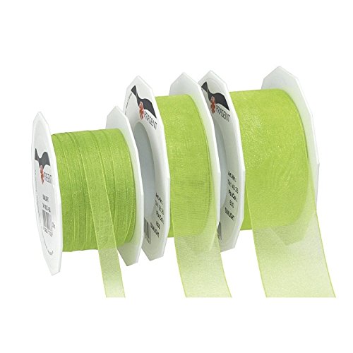 PRÄSENT - Four Seasons Organza wired edge Ribbon Grass Green 10 mm width, 25 m length