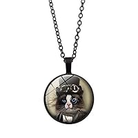 bjlongyi Personalized Necklace for Women,Gentleman Cat Faux Gemstone Style Charm Pendant Long Choker Jewelry Gift Black