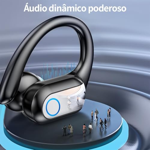 Fones de Ouvido Bluetooth Sem Fio, Esportivo c/ 80h de Reprodução com LED Display e com Gancho Anti Quedas, IPX7 à Prova d'Água, Graves Profundos, Compatível com iOS e Android - Esportes/Treino