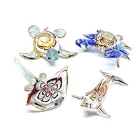 NaCraftTH Aquarium Decorations Glass Figurines Colorful Sea Life Turtle Dolphin Crab Stingray Murano Art Miniture Handicraft Animal Figure Crystal Fish Tank Ornament, Set of 4 (Color May Vary)