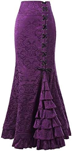 Women's High Waisted Steampunk Clothing Party Club Wear Punk Gothic Retro Ruffle Fishtail Skirt