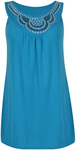 PurpleHanger Women's Sleeveless Stud Long Vest Top Plus Size Turquoise 20-22