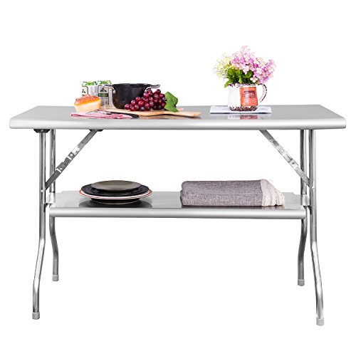 Royal Gourmet Commercial Stainless Steel Double-Shelf Folding Work Table, 48" L x 24" W