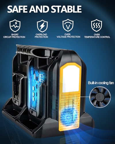 350W Power Inverter for Dewalt 20v 60v Battery, 4-Ports DC 20V to AC 110-120V Pure Sine Wave Battery Inverter with 3 USB-A Port, 1 USB-C Port,300lm LED Light for Camping Travel Emergency(Tool Only)