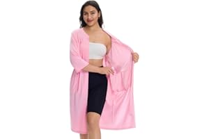 APRBARK Women’s Post Surgery Robe & Hospital Gown with Zipper, Drain & Side Pockets, Mastectomy Recovery Pajamas & Gift