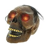 Halloween Haunters Life Size Burnt Rotten Flesh Mummy Skull Prop Decoration - Scary Zombie Skeleton Head with Red LED Eyes - Display Haunted House Graveyard