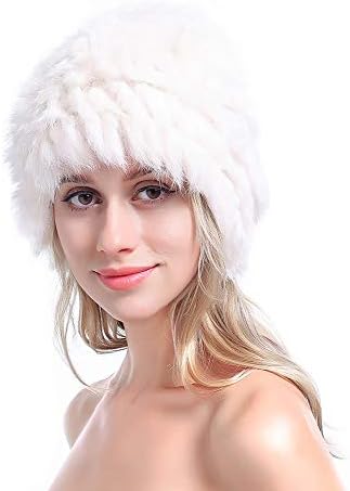 MEEFUR Womens Real Rabbit Fur Hats Winter Snow Cap Cold Weather Ladies Beanies Warm Stretchable Genuine Fur Headwear