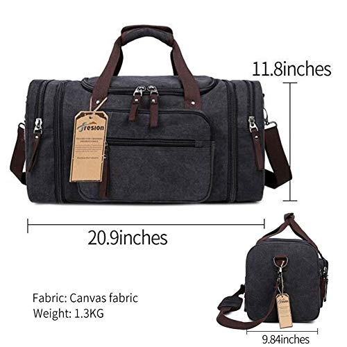 Fresion-Grosse-Reisetasche-Canvas-Sporttasche-Schultertasche-Tote-Handtasche-Maenner-Weekender-Tasche-Duffle-Bag-fuer-Frauen-Maenner-mit-40L-Grau