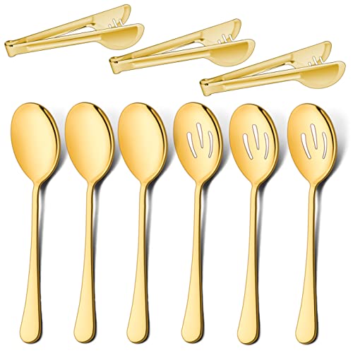 LIANYU Large Serving Spoons And Forks Set Of 12, Stainless Steel Buffet Catering Dinner Party Slotted Serving Spoon Fork 9 8 Inch Mirror Finished Dishwasher Safe - View #2