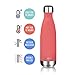 MIRA 17 Oz Stainless Steel Vacuum Insulated Water Bottle | Leak-proof Double Walled Powder Coated Cola Shape Bottle | Keeps Drinks Cold for 24 hours & Hot for 12 hours | 500 ml Coral