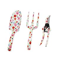 GS Tools 3 Piece Aluminum Garden Tool Set with Floral Print, Gardening Tool Kit - Hand Trowel, Fork, Pruning Shear Best Gift for Women and Children