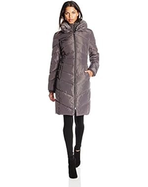 Women's Long Chevron-Quilted Down Coat With Hood