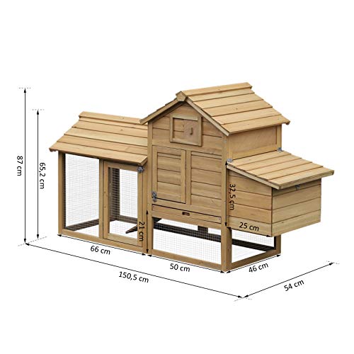 PawHut Zwerghühnerstall Zwerghühnerhaus mit Nistkasten Zwerghühnervoliere Auslauf Geflügelstall mit Rampe Tannenholz Natur 150,5 x 54 x 87 cm – Bild 8