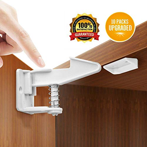 Mybabyly Cabinet Locks Child Safety Latches, 10 Pack, Invisible Design, No Tools or Drilling Needed, Keep The Original Beauty of Furniture (White)