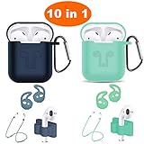 Airpods Case, Airpods Accessories Kits, 10 in 1 Protective Silicone Cover Skin Apple Airpods Anti-Lost Airpods Strap, Airpods Watch Band Holder, Airpods Ear Hook (Light Green and Blue)