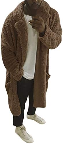 2DXuixsh Mens Winter Casual Faux Hoodie Fuzzy Zip Up Fleece Jacket Open Front Warm Long Cardigans Coat with Pockets