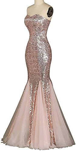 Udresses Womens 2017 Sequin Prom Dress Sweetheart Mermaid Party Evening Gown BR7 Rose Gold 4