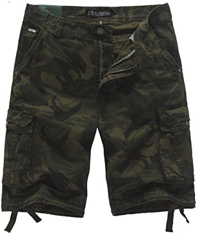 WenVen Men's Cotton Twill Cargo Shorts Outdoor Wear Lightweight (Army Green Camo, 36)