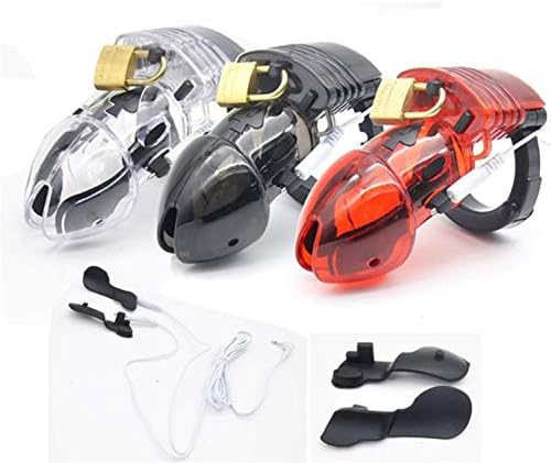 New Electro Shock Male Chastity Device Cock Cages Men Lock with Adjustable Ring Cock Chastity Belt Cuff Ring A175Red