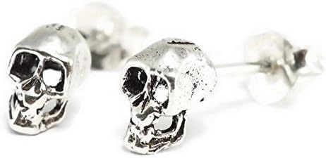 925 Sterling Silver Earring Black Oxidized Skull (1 Pair)
