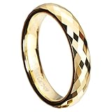 Queenwish 4mm Gold Plated Tungsten Wedding Bands Multi-Faceted Prism Cut Engagement Ring Size 5-10