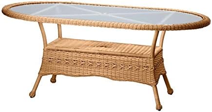 Prospect Hill Weather-Resistant Outdoor Resin Wicker Oval Dining Table with Powder-Coated Aluminum Frames in Light Brown