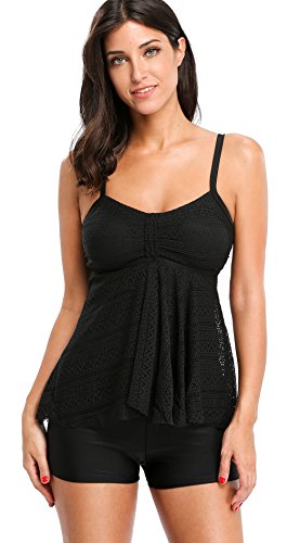 ALove Womens Mesh Tankinis with Boyshorts Two Piece Swimsuits
