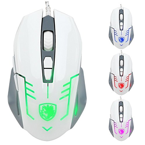 Sades Cataclysm S6 2500 DPI USB Gaming Mouse with LED Lights and Braided Cable - White Sades Cataclysm S6 2500 DPI USB Gaming Mouse with LED Lights and Braided Cable - White