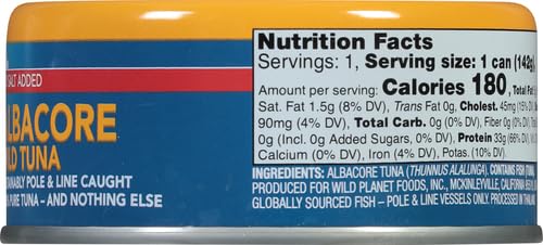 WILD PLANET WILD ALBACORE TUNA,NO SALT ADDED, CANNED TUNA, SUSTAINABLY WILD-CAUGHT, POLE & LINE, NON-GMO, KOSHER 5 OZ