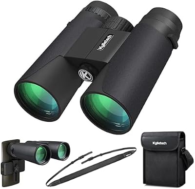 Fernglas 12x42 HD Kompakte Ferngläser wasserdicht für Vogelbeobachtung, Jagd, Wandern, Sightseeing, FMC-Linse Feldstecher inkl. Tragetasche, Tragegurt und Smartphone-Adapter