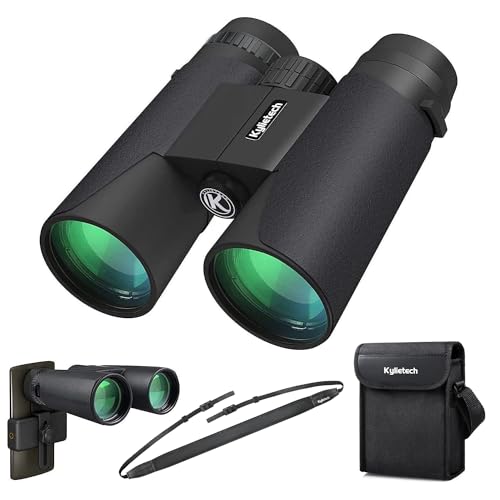 Kylietech Professional Long Range Binoculars, Small Powerful 12x42 Binoculars - BAK-4 Prisms and FMC Lenses, Anti-Fog and Waterproof with Adapter for Smartphone Bird Hunting Hiking