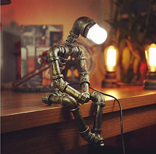 Photo 1 of PUPERY Steampunk Table Lamp,Retro Industrial Bronze Pipe Robot Desk Lamp with 2 Edison Bulbs Lamp Creative Gift