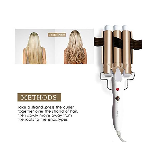CreBeau-3-Barrel-Hair-Curler-25-mm-Hair-Waver-Curling-Iron-Wand-Adjustable-Temperature-with-Two-Gear-Temperature-Control-for-BeachyFrizz-Free-Waves-for-Women-Gold CreBeau 3 Barrel Hair Curler, 25 mm Hair Waver Curling Iron Wand Adjustable Temperature with Two Gear Temperature…
