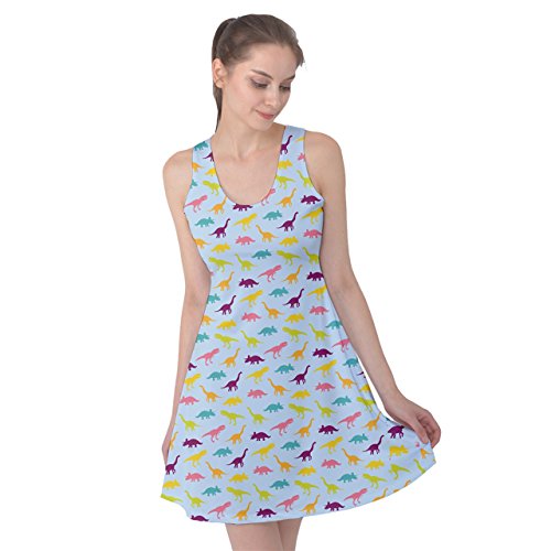 PattyPattern Womens Dinosaur Set Colorful Pattern Reversible Sleeveless Dress (m, light blue)