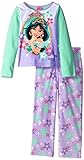 Disney Big Girls' Princess Jasmine Glittering Gold 2-Piece Pajama Set, Teal, 8